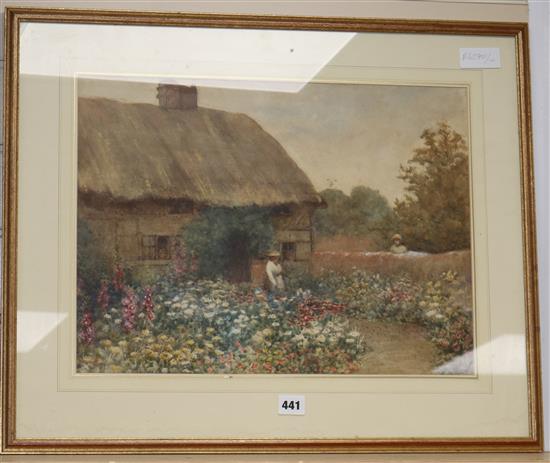 M. Molyneux, watercolour, cottage garden, signed, 35 x 47cm